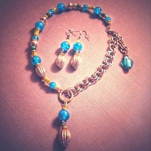 Handmade bead & chain necklace and earring set